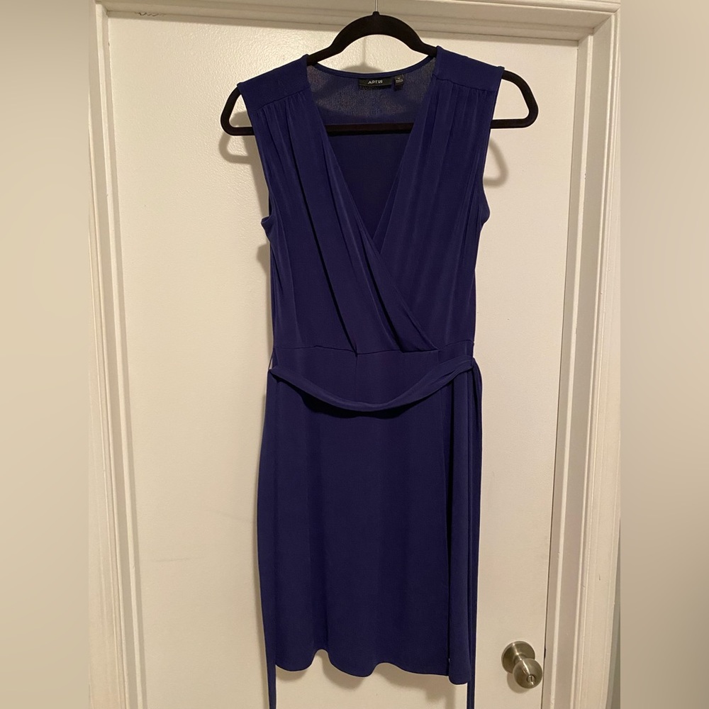 Purple faux wrap cocktail dress